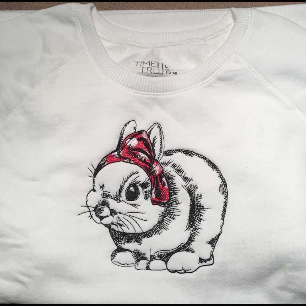 Embroidered bunny sweatshirt.